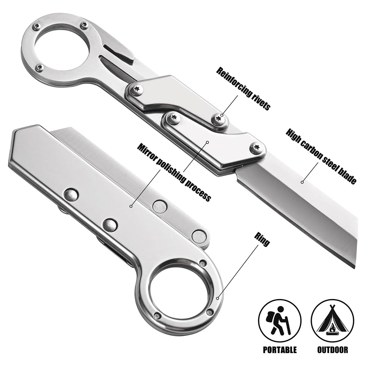 Silvery Stainless Steel Folding Knife, Multi-Functional Pocket Blade with Creative Transformation , Perfect for Outdoor Camping, Daily Tasks, Parcel Opening, Emergency Cutting - Ideal Gift for Men