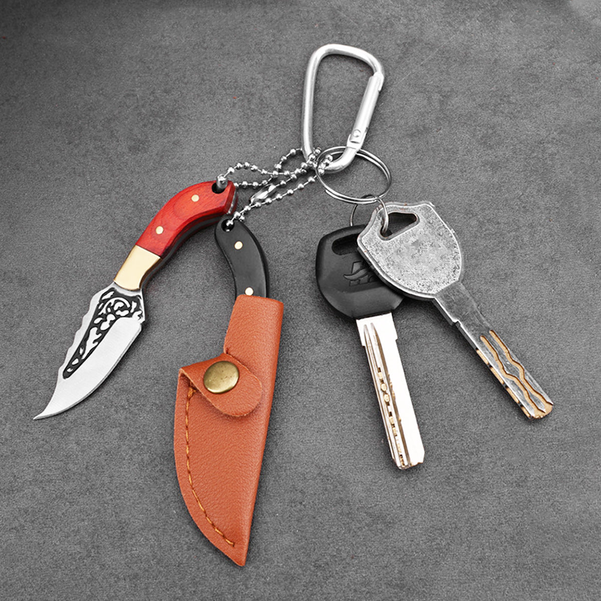 2pcs Compact Mini V-Beveled Edge Stainless Steel Straight-Back Knife - Portable Pocket Knife & Keychain Tool, With Leather Sheath - Ideal For Unboxing, Parcel Opening, & EDC Tasks-Lightweight & Adorable Gifts