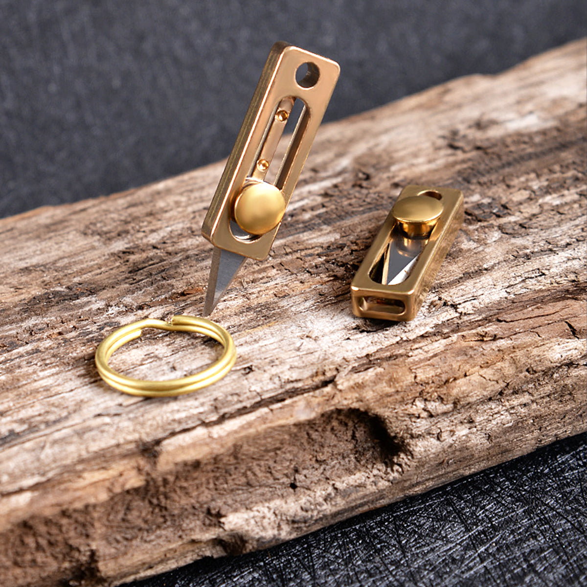 2pcs Mini Brass Pocket Multi-Tool Knife Set, Portable Utility & Craft Blade, Perfect for Keychain/Bag Charm/Pendant, Ideal for Outdoor Camping, Party Gifts, Parcel Opening, Emergency Cutting & EDC Tasks