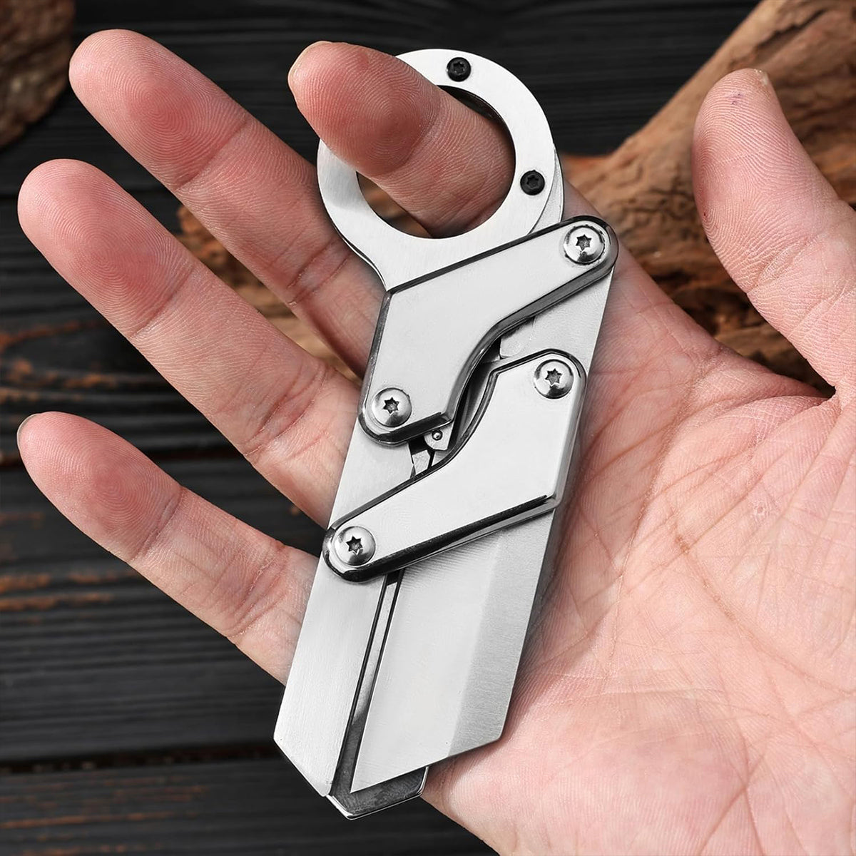 Silvery Stainless Steel Folding Knife, Multi-Functional Pocket Blade with Creative Transformation , Perfect for Outdoor Camping, Daily Tasks, Parcel Opening, Emergency Cutting - Ideal Gift for Men