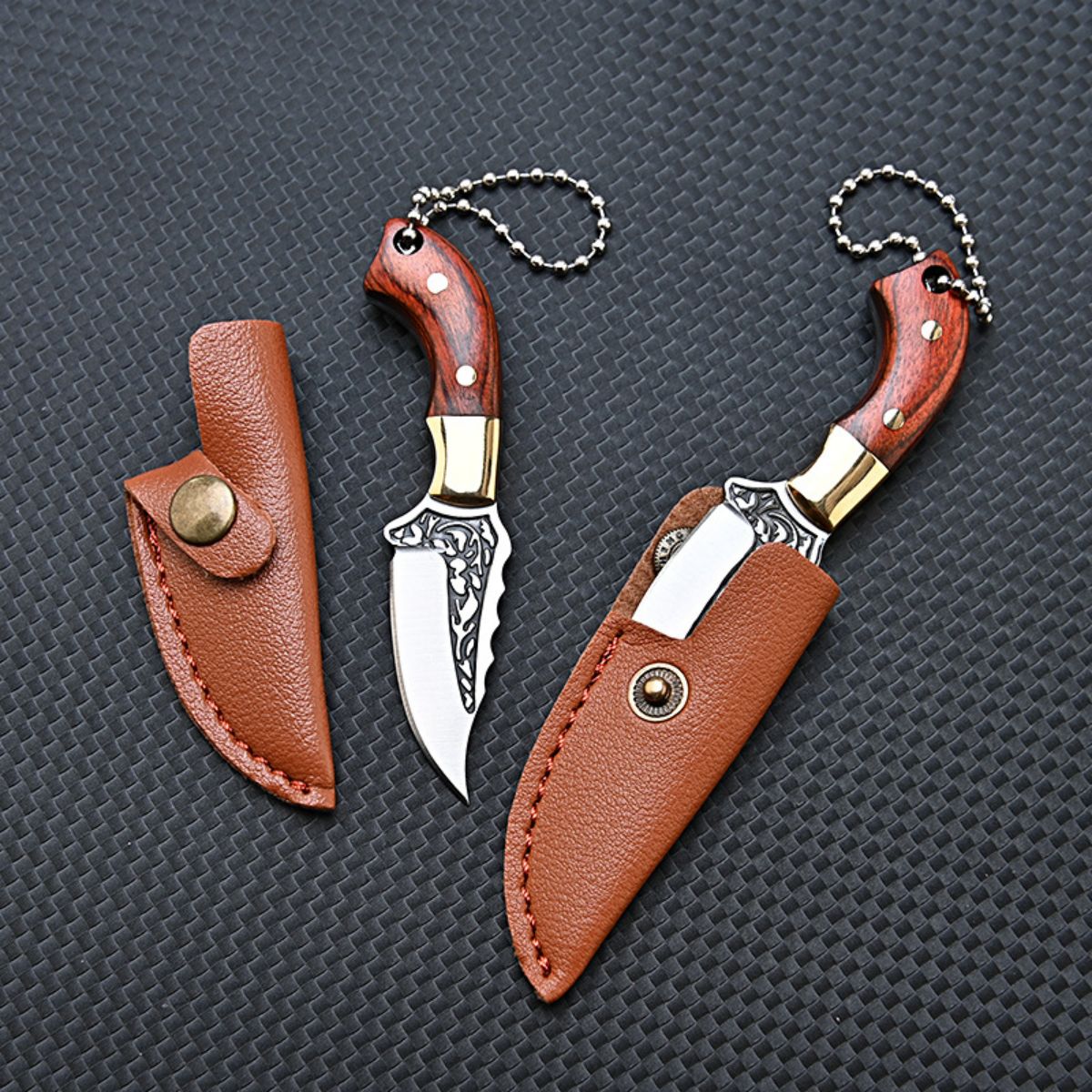 2pcs Compact Mini V-Beveled Edge Stainless Steel Straight-Back Knife - Portable Pocket Knife & Keychain Tool, With Leather Sheath - Ideal For Unboxing, Parcel Opening, & EDC Tasks-Lightweight & Adorable Gifts