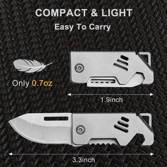 2-Pack Mini Keychain Knife, Small Keychain Knife for Men Women, Folding Pocket Knife, Portable Box Cutter with Bottle Opener