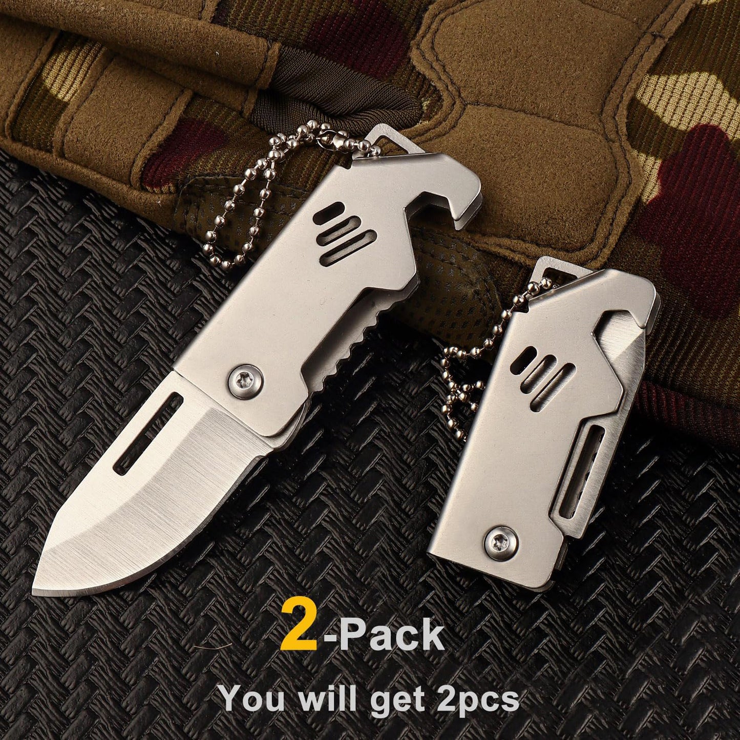 2-Pack Mini Keychain Knife, Small Keychain Knife for Men Women, Folding Pocket Knife, Portable Box Cutter with Bottle Opener