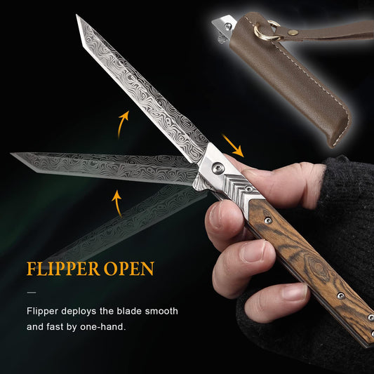 Pocket Knife for Men, Tanto Folding Knife with Sheath, EDC Knifes, Slim Gentleman's Knife, Cool Knives for Men Everyday Carry Outdoor