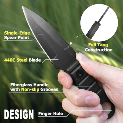 Outdoor small straight knife High hardness survival knife camping portable pockets knife multi-function ring knife key chain-gifts for mens