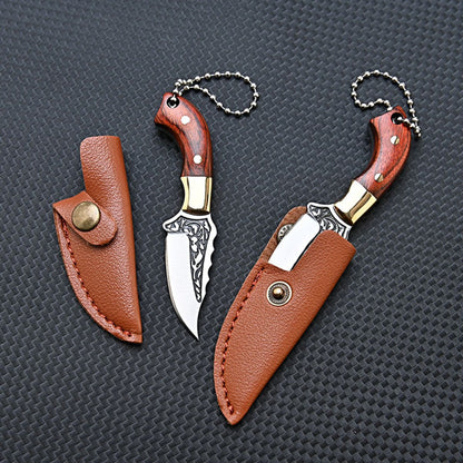 2pcs Compact Mini V-Beveled Edge Stainless Steel Straight-Back Knife - Portable Pocket Knife & Keychain Tool, With Leather Sheath - Ideal For Unboxing, Parcel Opening, & EDC Tasks-Lightweight & Adorable Gifts