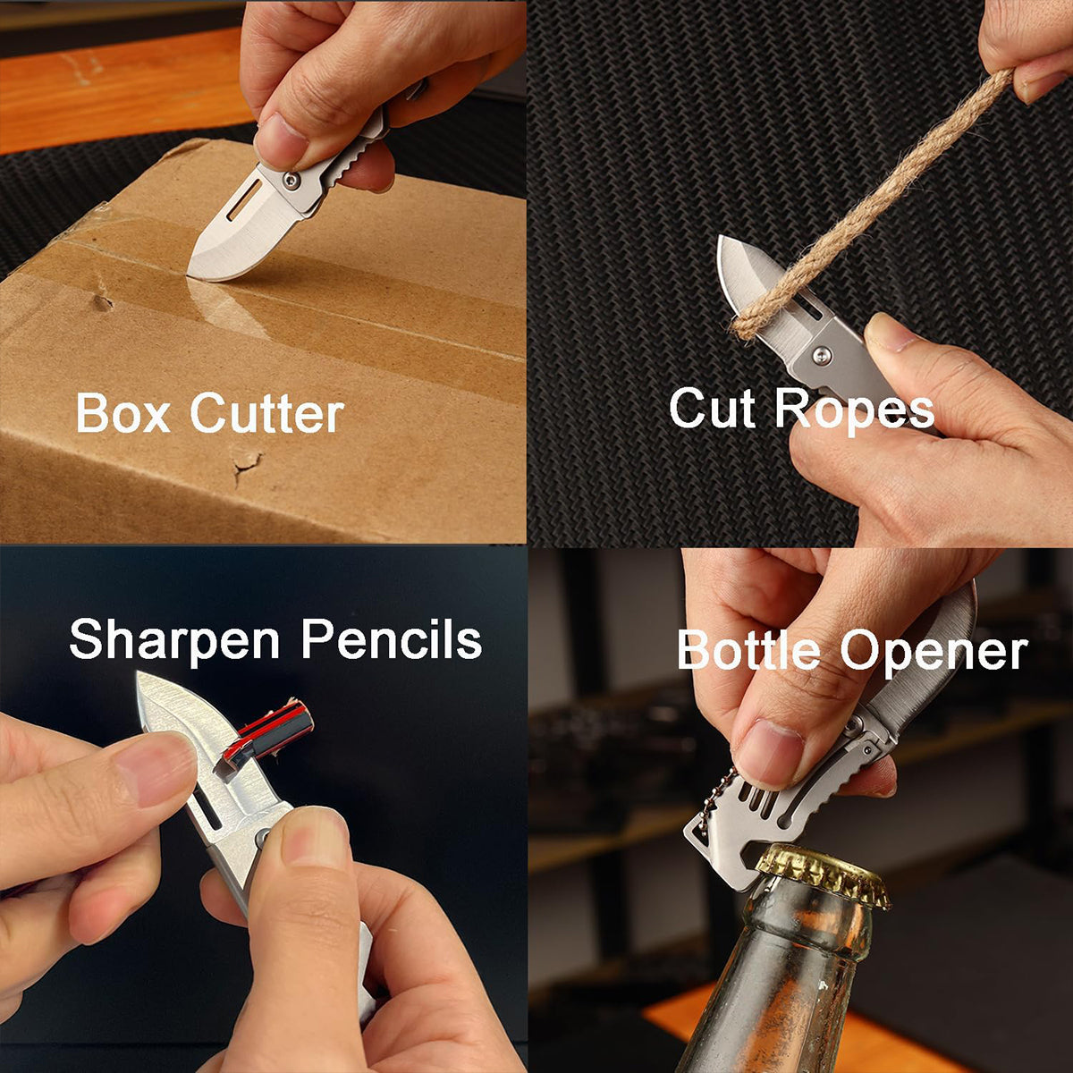 2-Pack Mini Keychain Knife, Small Keychain Knife for Men Women, Folding Pocket Knife, Portable Box Cutter with Bottle Opener