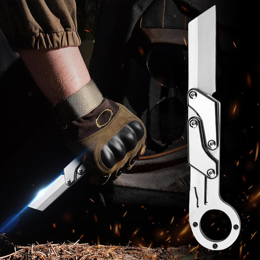Silvery Stainless Steel Folding Knife, Multi-Functional Pocket Blade with Creative Transformation ， Perfect for Outdoor Camping, Daily Tasks, Parcel Opening, Emergency Cutting - Ideal Gift for Men