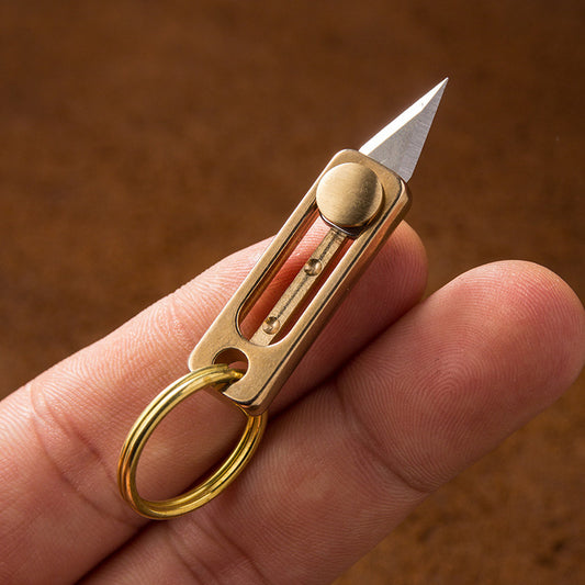 2pcs Mini Brass Pocket Multi-Tool Knife Set, Portable Utility & Craft Blade, Perfect for Keychain/Bag Charm/Pendant, Ideal for Outdoor Camping, Party Gifts, Parcel Opening, Emergency Cutting & EDC Tasks