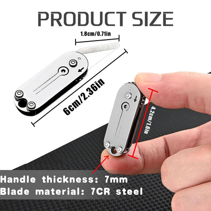 2pcs Men's Compact Outdoor Camping Stainless Steel Mini Folding Knife, Portable Pocket Knife & Keychain Pendant, Unboxing & Parcel Opening Tool, Household Multi-purpose Utility Blade