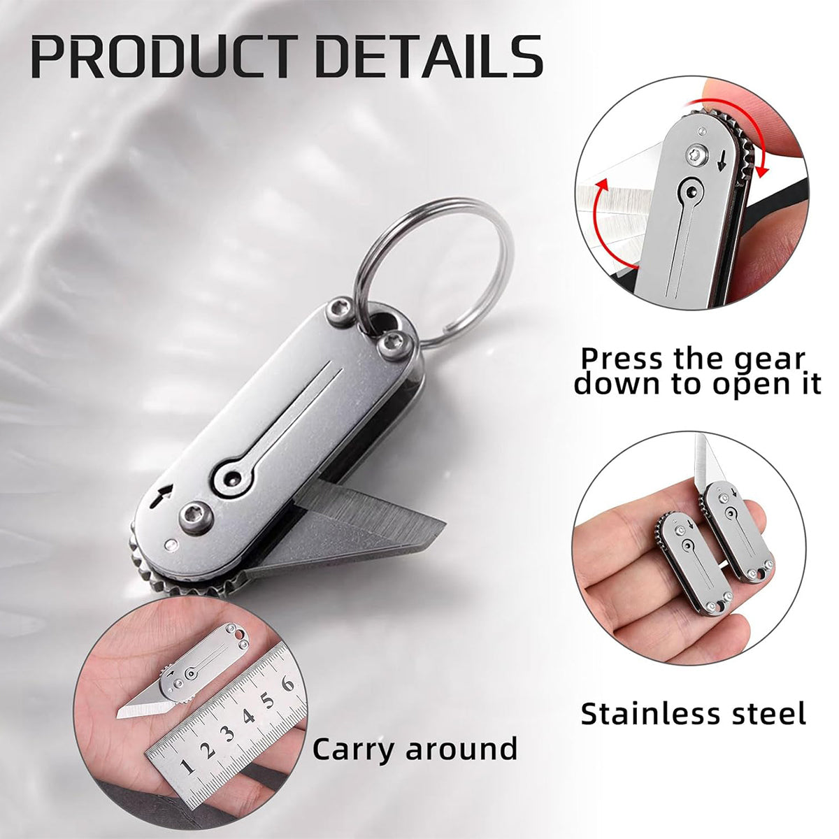2pcs Men's Compact Outdoor Camping Stainless Steel Mini Folding Knife, Portable Pocket Knife & Keychain Pendant, Unboxing & Parcel Opening Tool, Household Multi-purpose Utility Blade