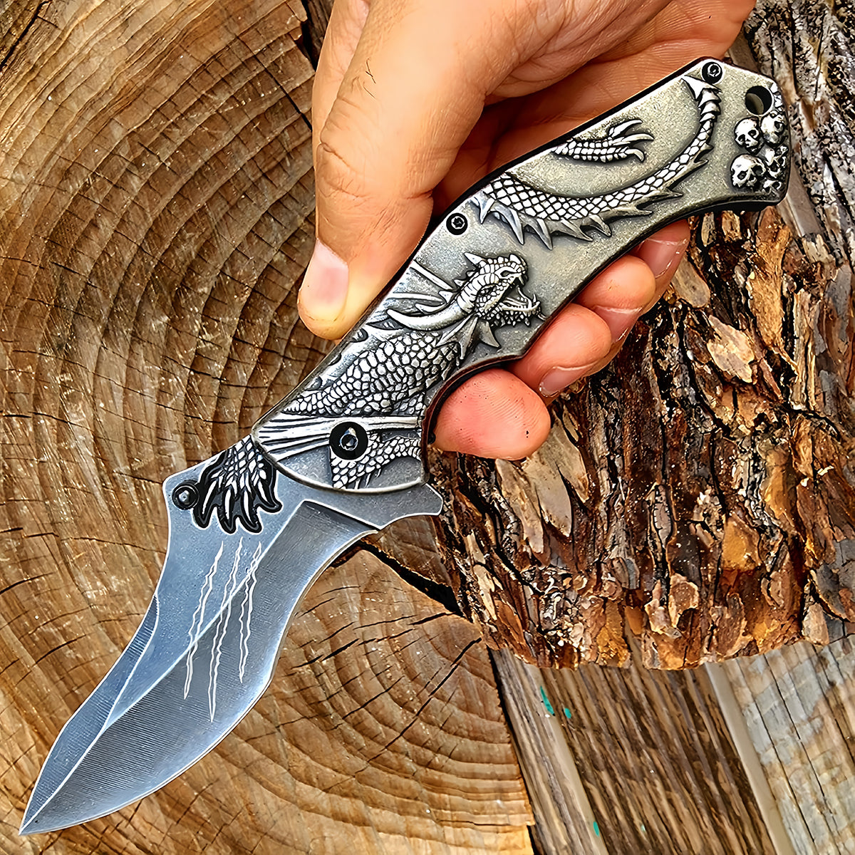 High-Hardness Steel 3D Dragon King collection Foldable Pocket Knife, Stone Wash Finish - Perfect for Outdoor Sports, Camping, Hiking, EDC, Hunting & Fishing - Ideal Men's Gift