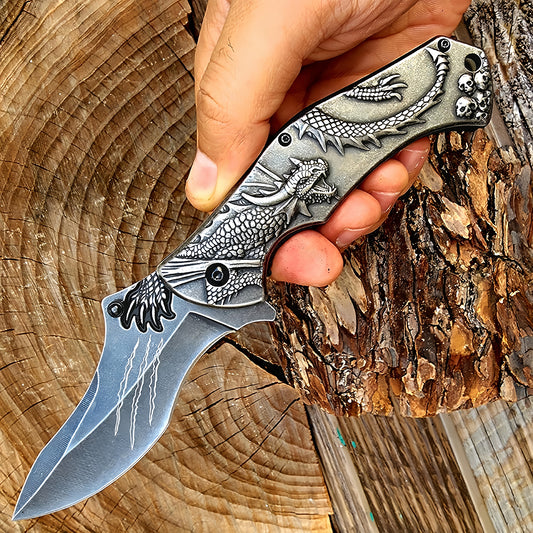 High-Hardness Steel 3D Dragon King collection Foldable Pocket Knife, Stone Wash Finish - Perfect for Outdoor Sports, Camping, Hiking, EDC, Hunting & Fishing - Ideal Men's Gift