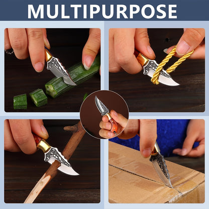 2pcs Compact Mini V-Beveled Edge Stainless Steel Straight-Back Knife - Portable Pocket Knife & Keychain Tool, With Leather Sheath - Ideal For Unboxing, Parcel Opening, & EDC Tasks-Lightweight & Adorable Gifts