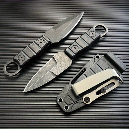 Outdoor small straight knife High hardness survival knife camping portable pockets knife multi-function ring knife key chain-gifts for mens