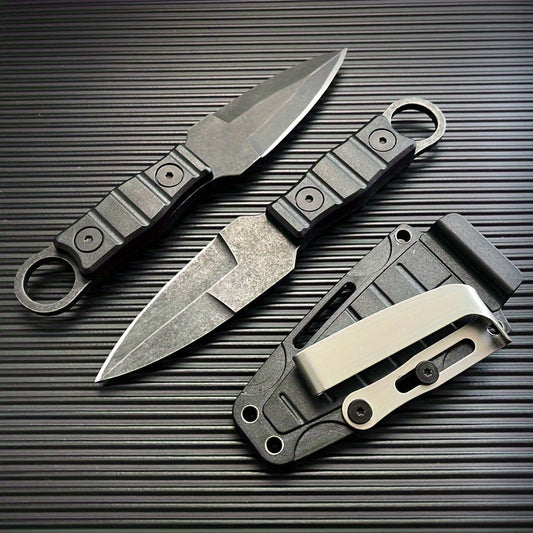 Outdoor small straight knife High hardness survival knife camping portable pockets knife multi-function ring knife key chain-gifts for mens