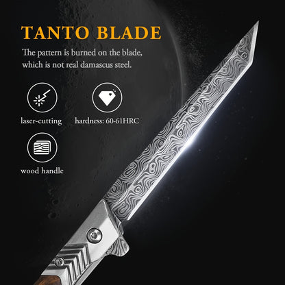 Pocket Knife for Men, Tanto Folding Knife with Sheath, EDC Knifes, Slim Gentleman's Knife, Cool Knives for Men Everyday Carry Outdoor