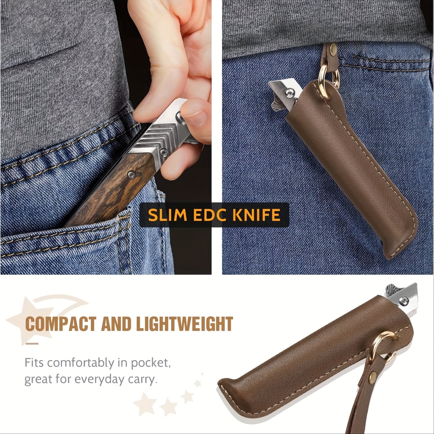 Pocket Knife for Men, Tanto Folding Knife with Sheath, EDC Knifes, Slim Gentleman's Knife, Cool Knives for Men Everyday Carry Outdoor