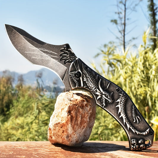 High-Hardness Steel 3D Dragon King collection Foldable Pocket Knife, Stone Wash Finish - Perfect for Outdoor Sports, Camping, Hiking, EDC, Hunting & Fishing - Ideal Men's Gift