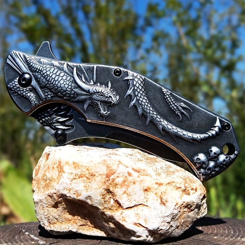 High-Hardness Steel 3D Dragon King collection Foldable Pocket Knife, Stone Wash Finish - Perfect for Outdoor Sports, Camping, Hiking, EDC, Hunting & Fishing - Ideal Men's Gift