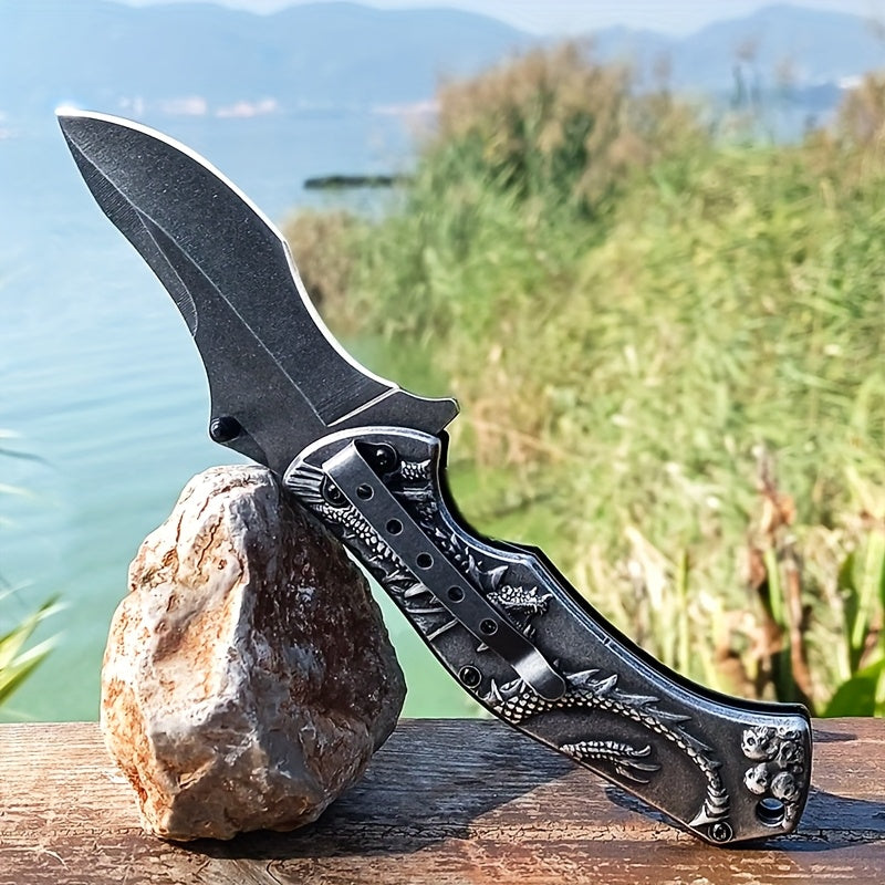 High-Hardness Steel 3D Dragon King collection Foldable Pocket Knife, Stone Wash Finish - Perfect for Outdoor Sports, Camping, Hiking, EDC, Hunting & Fishing - Ideal Men's Gift