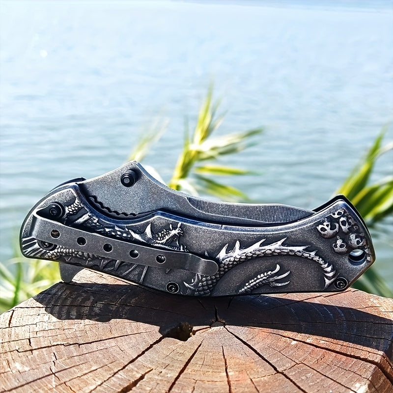 High-Hardness Steel 3D Dragon King collection Foldable Pocket Knife, Stone Wash Finish - Perfect for Outdoor Sports, Camping, Hiking, EDC, Hunting & Fishing - Ideal Men's Gift
