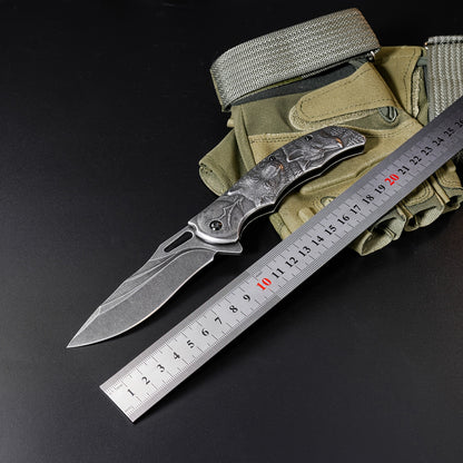 High-Hardness Stainless Steel Multi-Function Folding Knife with Elaborate 3D Wolf Head Engraving, Portable Pocket Tool Ideal for Outdoor Camping, Hiking, EDC Missions, Hunting, Fishing & Barbecuing，Mens gifts，Stocking stuffers