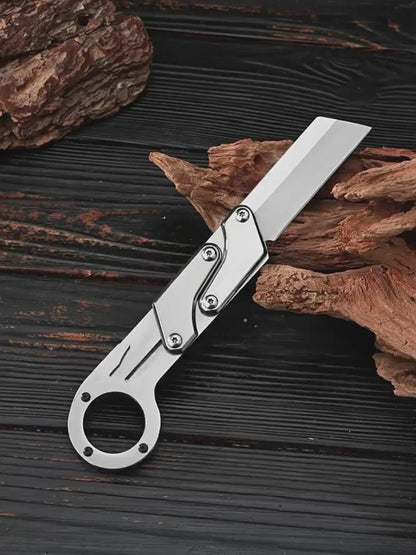Silvery Stainless Steel Folding Knife, Multi-Functional Pocket Blade with Creative Transformation ， Perfect for Outdoor Camping, Daily Tasks, Parcel Opening, Emergency Cutting - Ideal Gift for Men