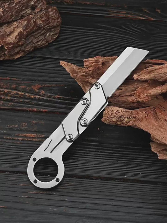 Silvery Stainless Steel Folding Knife, Multi-Functional Pocket Blade with Creative Transformation ， Perfect for Outdoor Camping, Daily Tasks, Parcel Opening, Emergency Cutting - Ideal Gift for Men