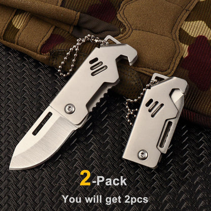 2-Pack Mini Keychain Knife, Small Keychain Knife for Men Women, Folding Pocket Knife, Portable Box Cutter with Bottle Opener