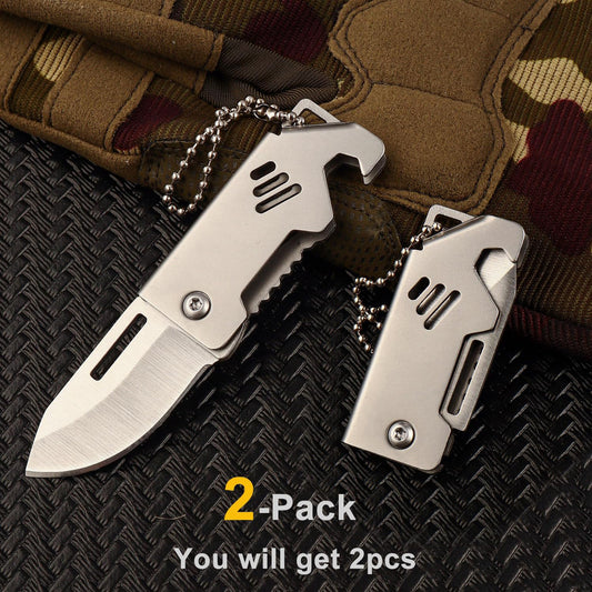 2-Pack Mini Keychain Knife, Small Keychain Knife for Men Women, Folding Pocket Knife, Portable Box Cutter with Bottle Opener