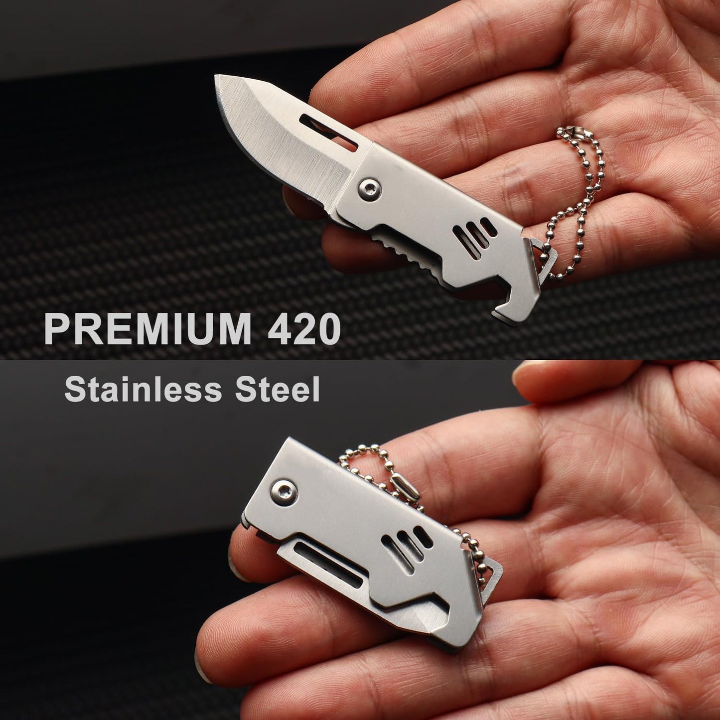 2-Pack Mini Keychain Knife, Small Keychain Knife for Men Women, Folding Pocket Knife, Portable Box Cutter with Bottle Opener